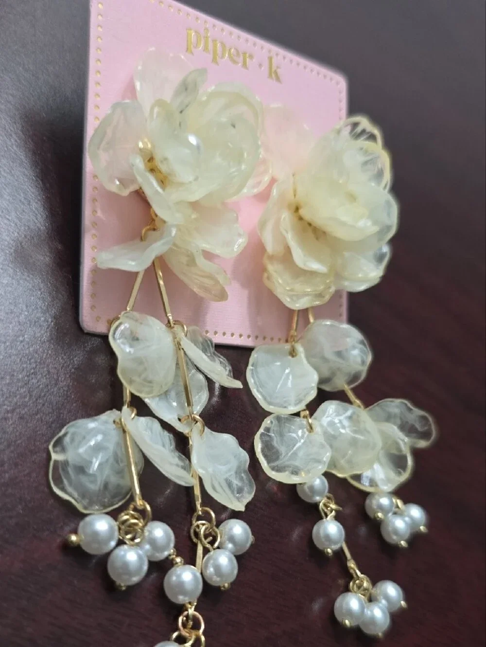 Piper Pearl-Cluster Cream Floral Blossom Drop Earrings with Gold Accents